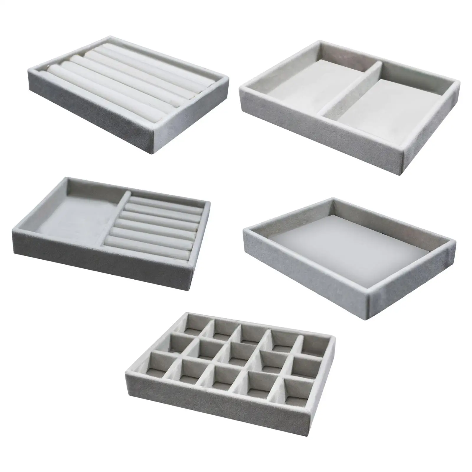 

Jewelry Display Holder Shows Display Storage Organizer Soft Lining Showcase Drawer Necklace Watches Studs Holder Gray Home Decor