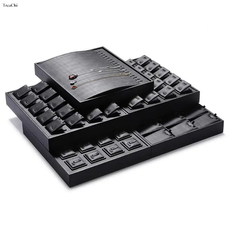 

Elegant Black Pu Ring Earring Stand Holder Bust Bangle Organzier Set Jewelry Necklace Chain Display for Jewelry Retail Store