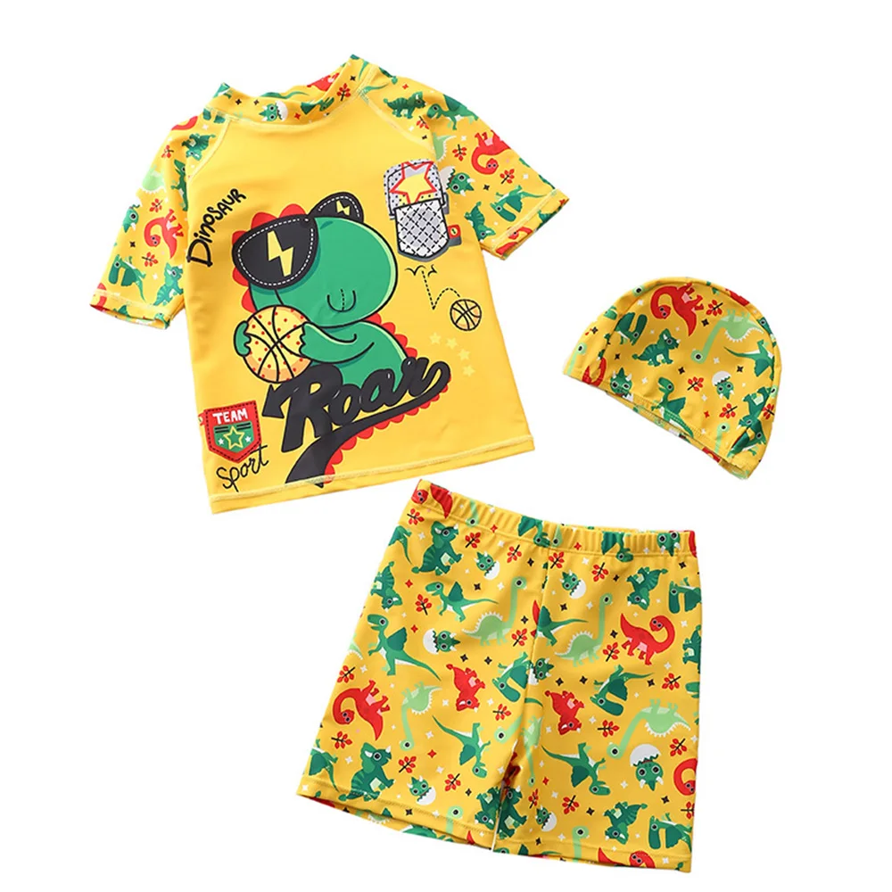 

HappyFlute 7-33kg 3Pcs/Set Cute Dinosaur Print Summer Swimsuit Children Boy's Baby Polyester Swimming Cloth Set With Hat