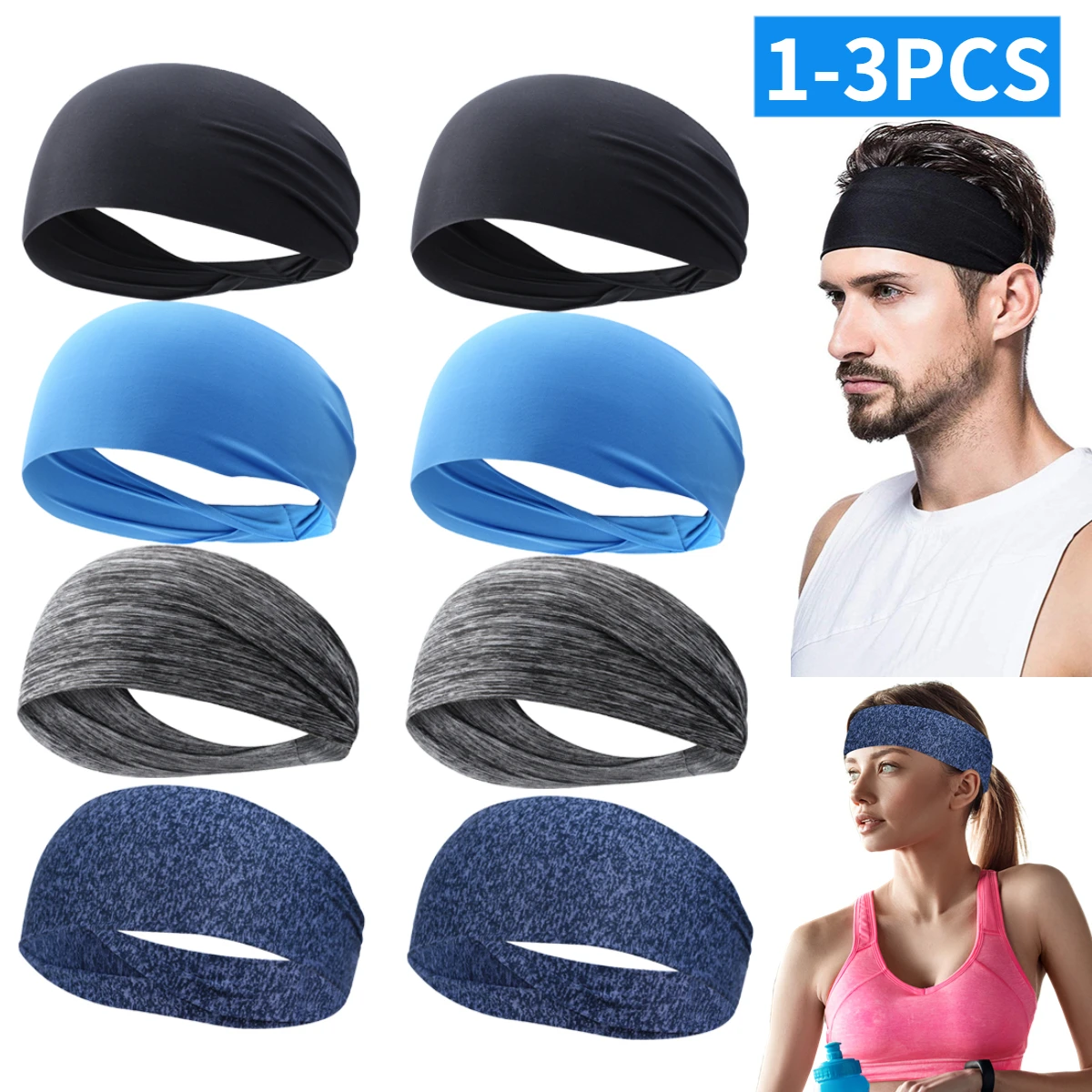 

Повязка на голову 1-3 шт., повязка на голову, эластичная спортивная женская, для тренировок, тенниса, фитнеса, бега, баскетбола