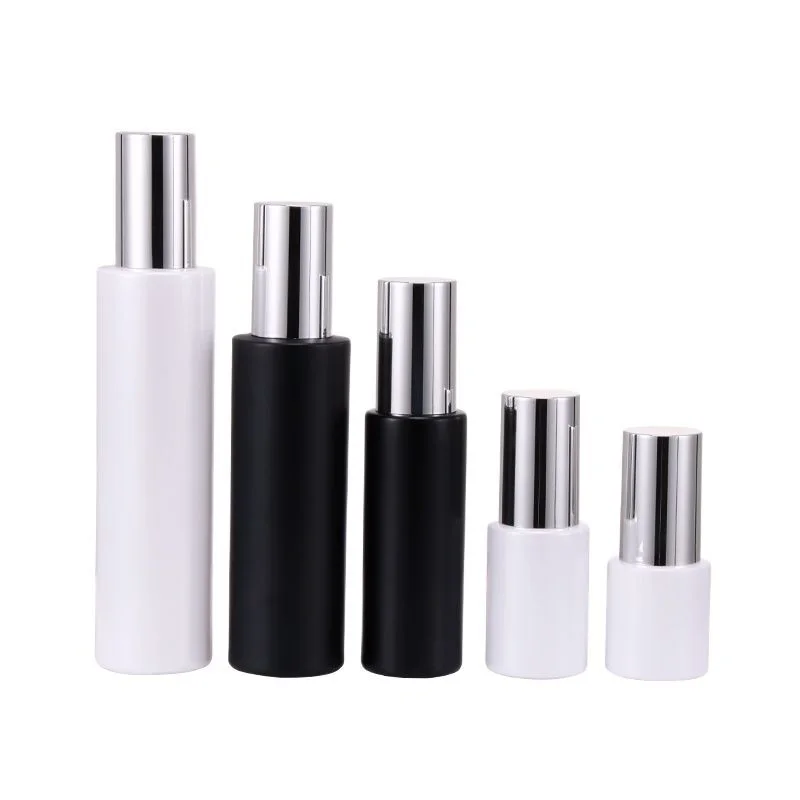 30/60/100ml Glass Toner Water Bottle White Black Pure Dew Essence Liquid Cosmetic Facial Water Bottle with Inner Plug 10pcs