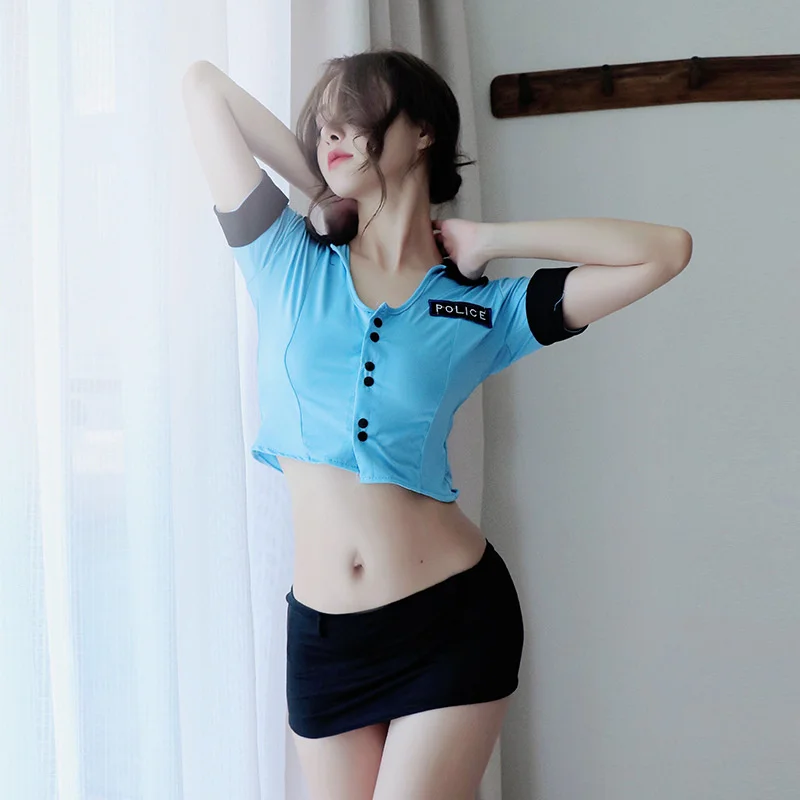 

Erotic Lingerie Sexy pajamas Female nightdress Sexy Porno Underwear female stewardess policewoman uniform role play blurred