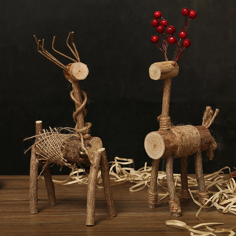 

Деревянная Пара украшений в виде оленя, праздничный подарок, креативное деревянное украшение для рабочего стола ручной работы, оконный дисплей, аксессуары для дома