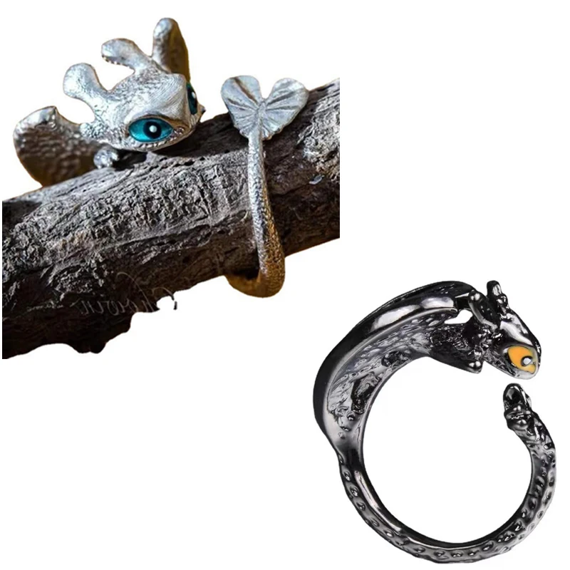 SALONGFANG Vintage Animal Shape Adjustable Ring Punk Ancient Dragon Rings Thai Silver Boyfriend Jewelry Unique Snake Ring