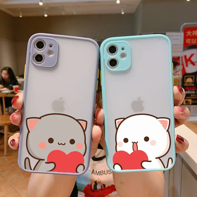

Couples cute Phone Case For iPhone 13 12 11 Mini Pro XR XS Max 7 8 Plus X Matte transparent blue Back Cover