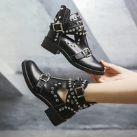 women ankle boots cool punk chains rivets pointed leather short boots rock motorcycle boots lady sexy party nightclub shoes 43