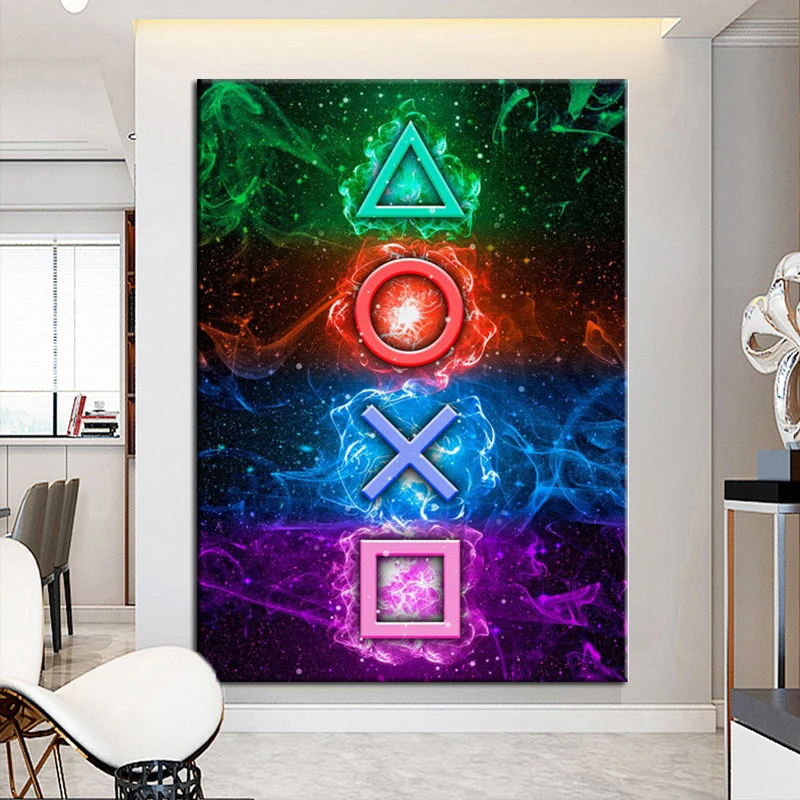 

Игровая консоль с граффити, принты Playstation, плакат, Современная неоновая Картина на холсте, уличная Настенная картина для гостиной, домашний ...