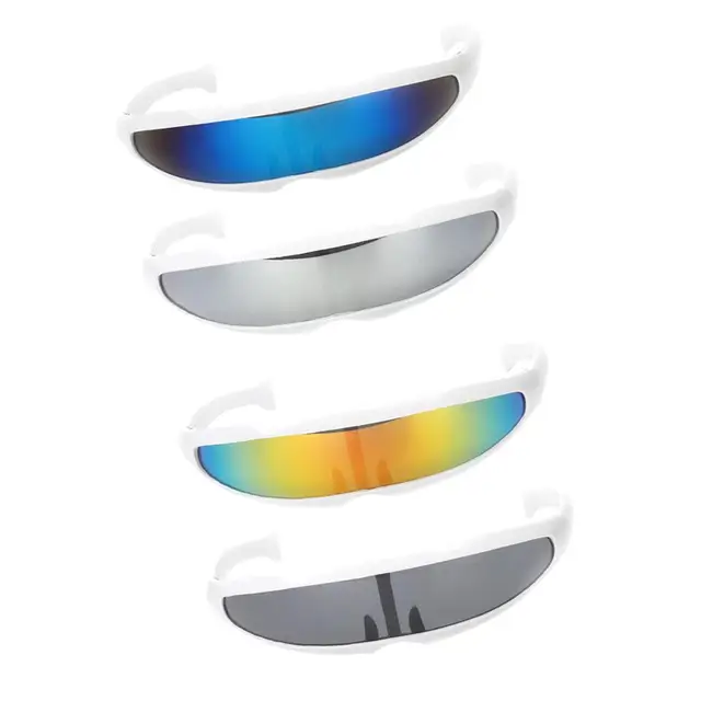 2 Pieces Fashion Narrow Blue Metallic Silver Outer Space Robot Alien Eyeglasses Shade Eyewear     Soldier Sunglasses 5