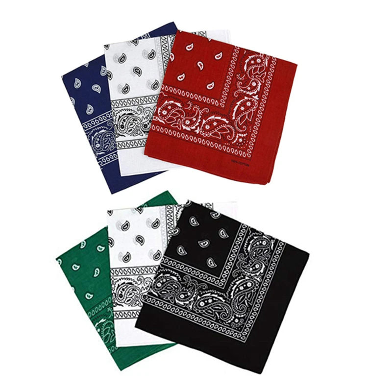 

Set Of 6 Bandanas Paisley Man And Woman 57 X 57 Cm Black + White + Green & Red + White + Navy Blue