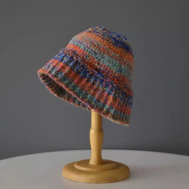 

Japanese Rainbow Gradient Beanies Cap Children's Autumn and Winter Warm Knitted Cap Wool Blend Ink Wind Fisherman's Cap Soft Cap