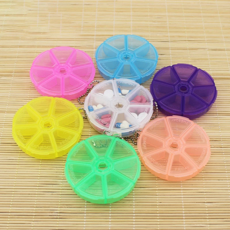 

7 Grids Round Pill Box 7 Day Weekly Medicine Drug Storage Boxes Pill Organization Travel Pill Storage Case Splitter Container