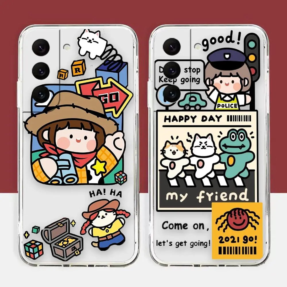 

Clear Phone Case For Samsung Galaxy S22 S21 S20 FE S10 NOTE 10 A12 A10 J7 J6 PLUS ULTRA 5G Case Funda Shell Cartoon Space Girl
