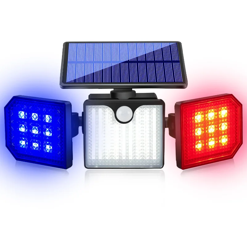 Solar outdoor wall Lights lighting warning lamps flashing red and blue rotating three head warning garage entrance intersection