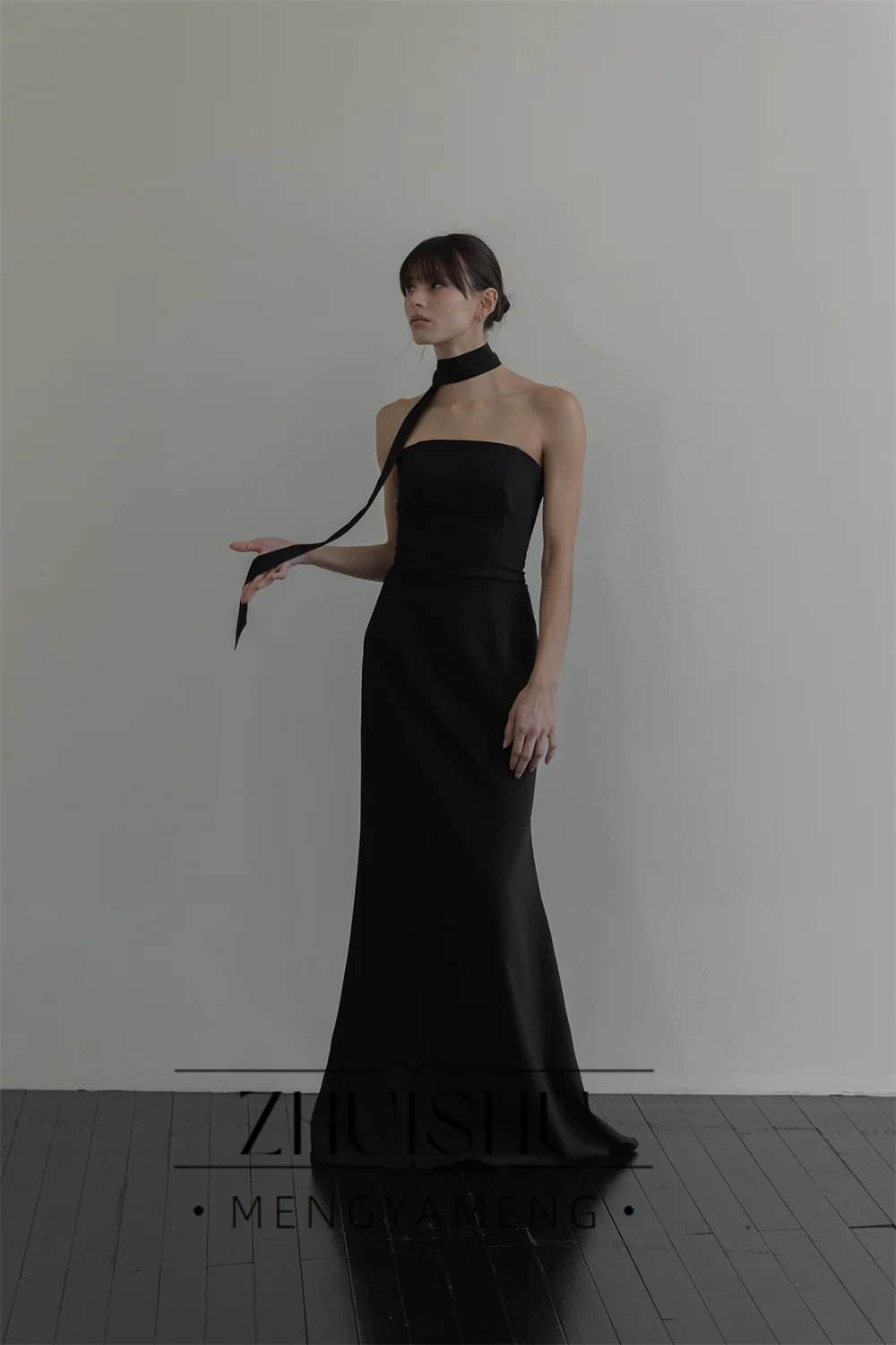 Фото Вечернее платье ZHUISHU Simple Black Mermaid для женщин, корейский стиль, для фотосессий, свадебное платье-корсет без бретелек и рукавов, на заказ №3