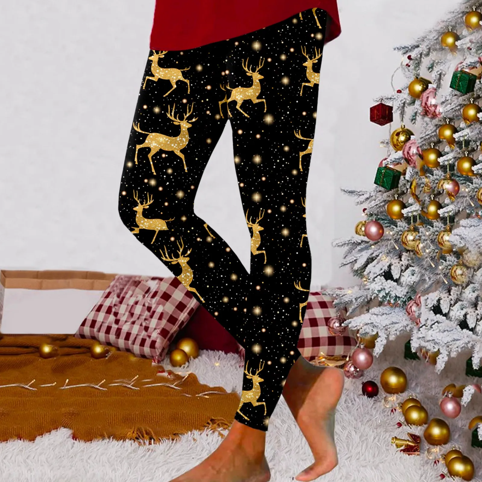 

Navidad Leggings For Women Fashion Workout Out Leggings Christmas Print Color Block Skinny Jeggings Hip Lifting Gym Sportswear