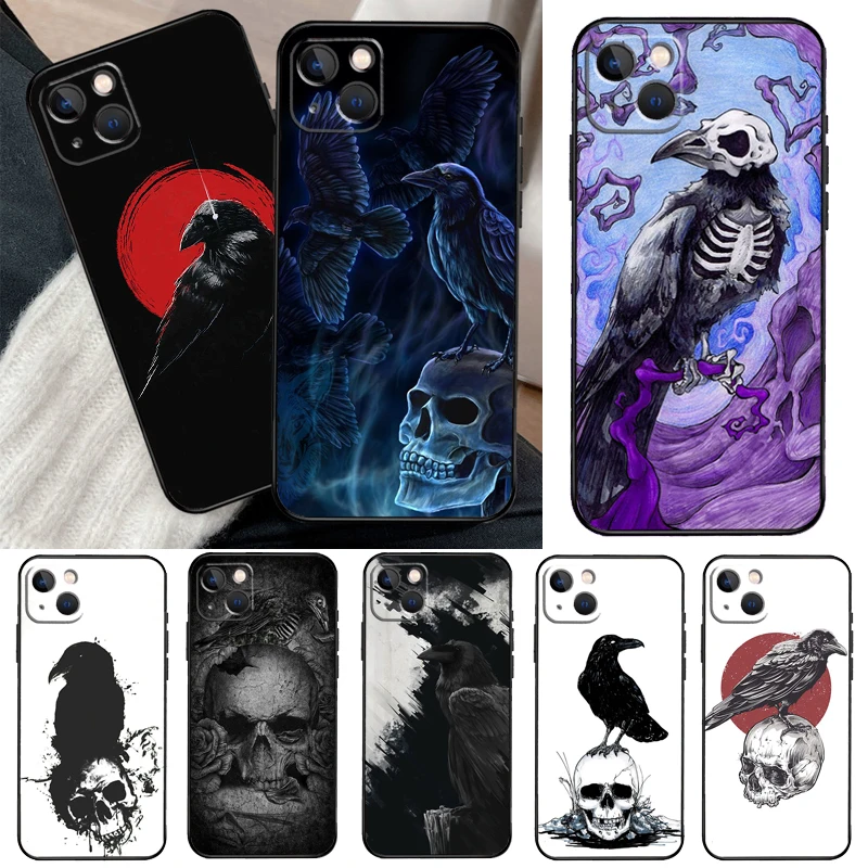 Crow Raven Dark Skull Case For iPhone 12 11 13 14 Pro Max Mini Cover For iPhone XR X XS Max 6 7 8 Plus Phone Case
