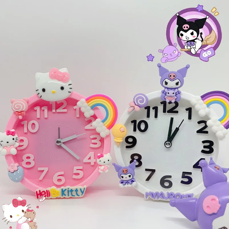 Sanrioed My Melody Pochacoo Hello Kitty Pompompurin Kuromi Cinnamorll Alarm Clock Kawaii Cartoon Anime Silent Desktop Bedroom