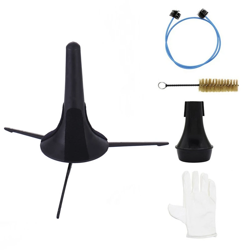 

1Set 5 In 1 Small Maintenance Cleaning Tool Kit Trumpet Stand Mute Stand Brush Holder+Cleaning Brush+Muffler+Gloves