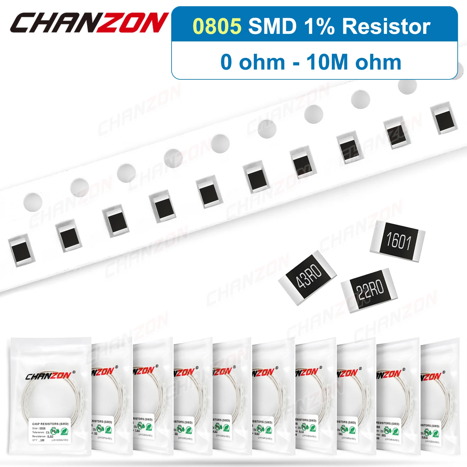 100 шт./лот 0805 1% Высокоточный SMD резистор 0ohm 330 470 1K 39K 43K 47K 56K 62K 68K 75K 82K Ohm 1/8W