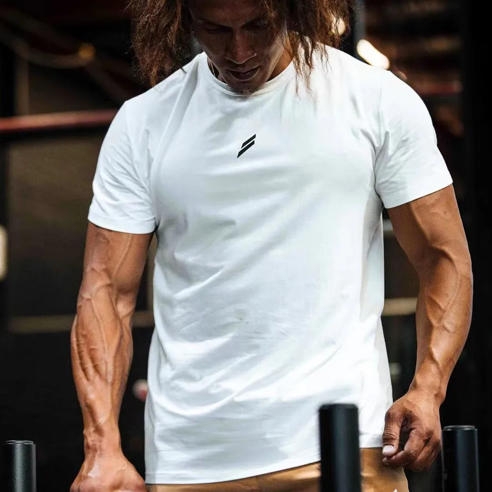 

New muscle fitness brother sports short-sleeved men summer casual slim round neck cotton running equipment training T-shirt