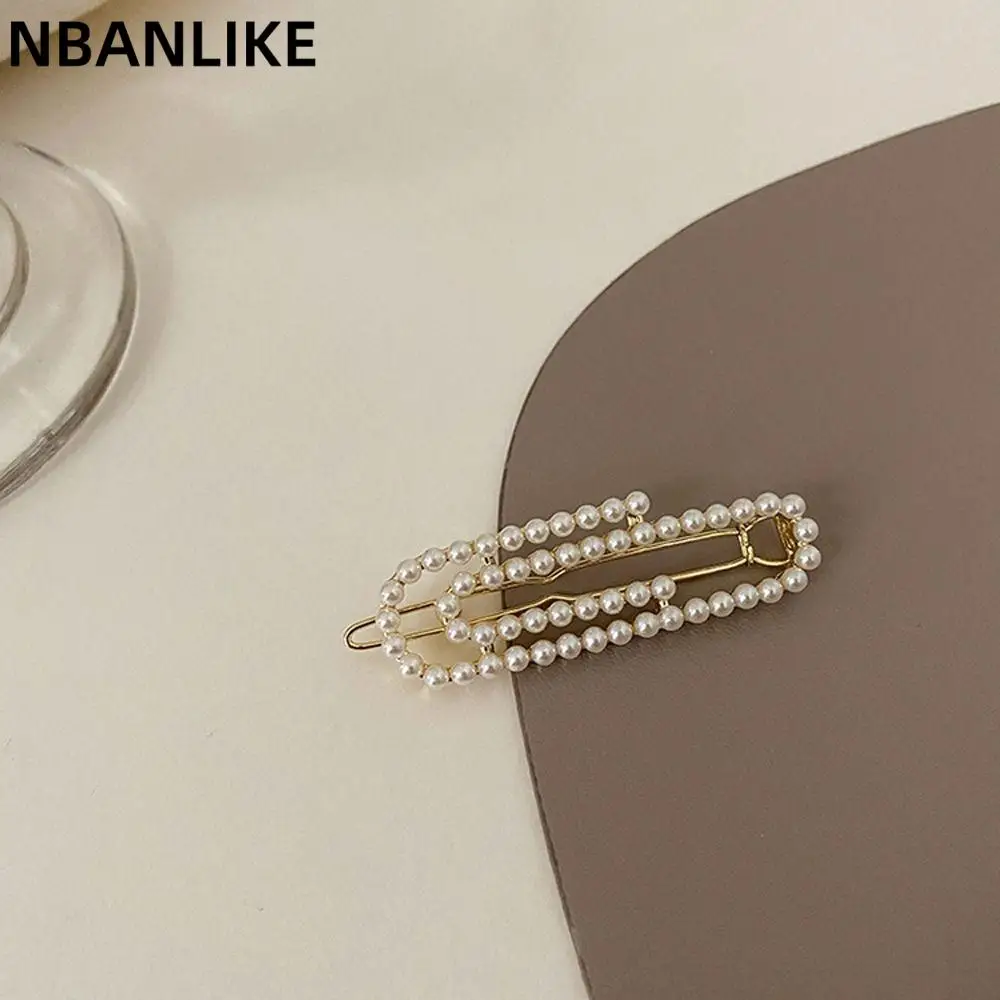 

1PC Korean Ins Geometric Pearl Hair Clips 5.5cm Elegant French Style Gold Hair Accessories For Party Daily
