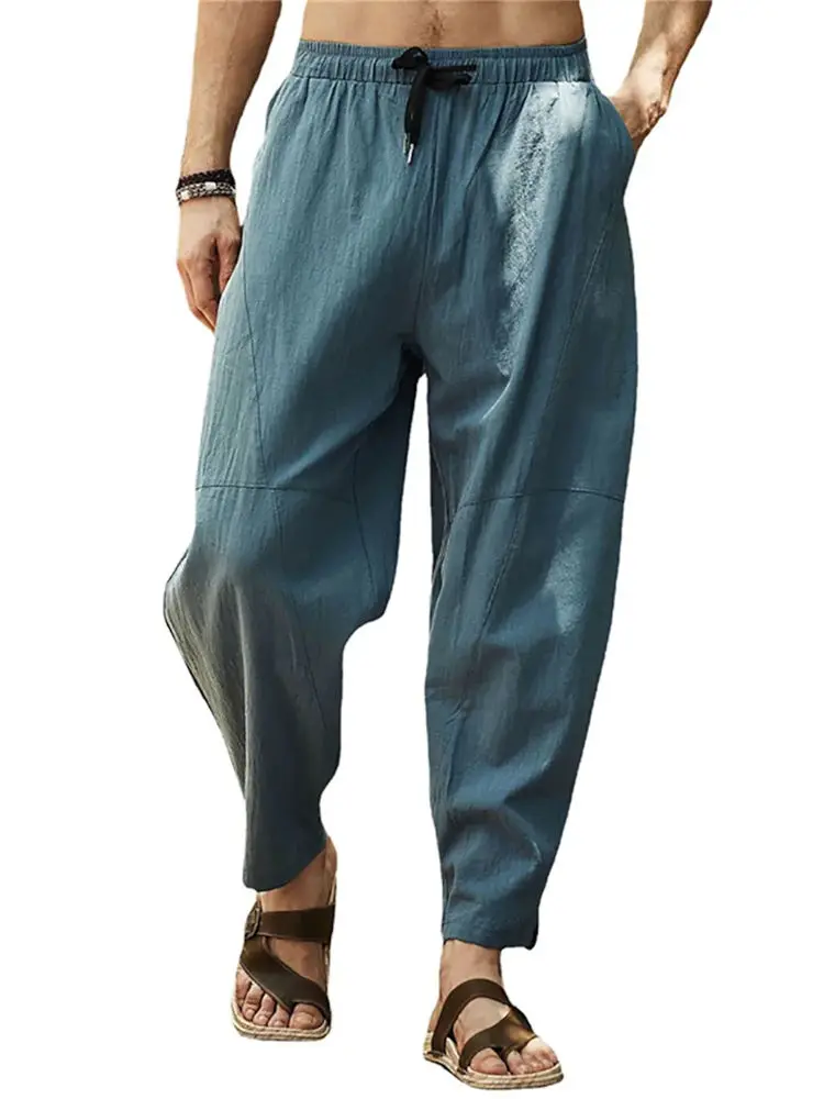 Летние хлопковые брюки-шаровары большого размера свободные укороченные брюки в