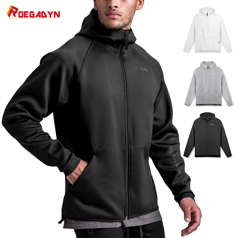 

ROEGADYN Winter Loose Sport Jacket Man Gym Hooded Sweater Jacket For Men Workout Exercise Fitness Zipper Long Sleeve Sweatshirt