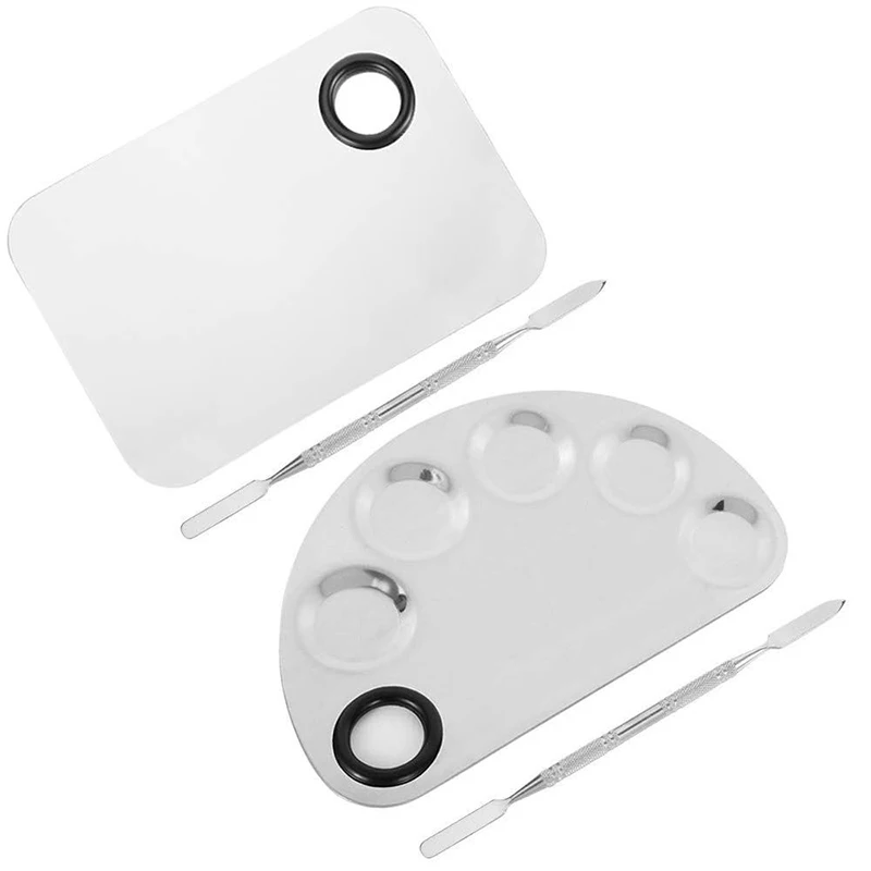 

2pcs Makeup Mixing Palette Stainless Steel Makeup Palette with 2pcs Spatula Tool for Mixing Foundation Nail Art Cosmetic Tools