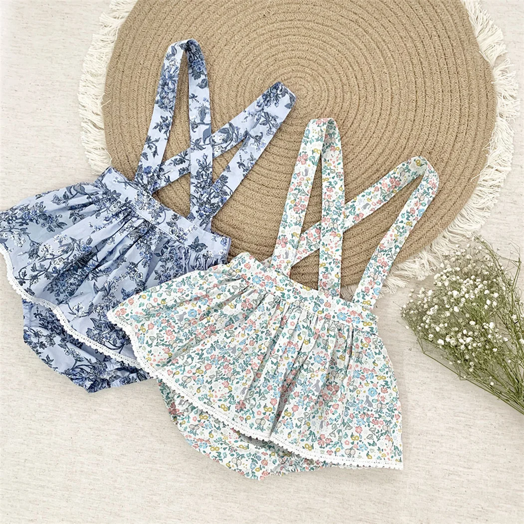 

Милая Кружевная юбка принцессы с цветочным рисунком, регулируемый комбинезон на бретельках для маленьких девочек, весна-лето, шаровары для новорожденных, одежда для девочек