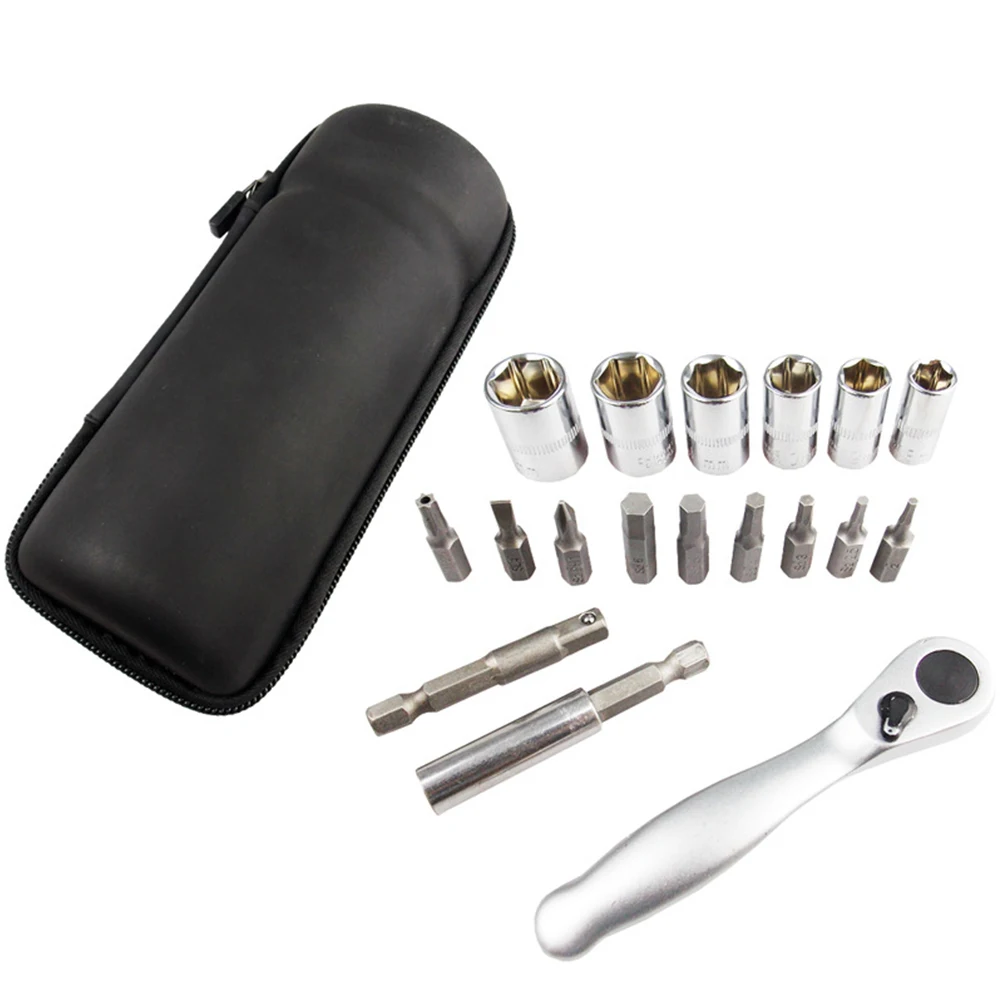 

Steel Cycling Socket Outdoor Bicycle Repair Tools Hexagonal Bits Manual With Bag Ratchet Wrench Set Universal Professional