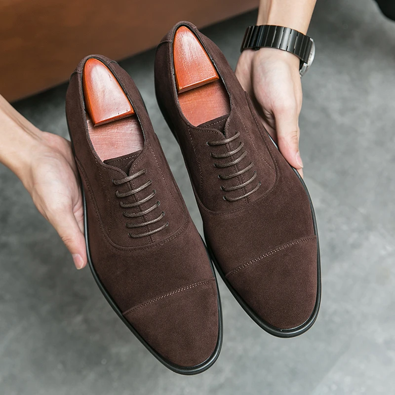 

Round Toe Lace-up Brown Black Size 38-48 Handmade Men Dress Shoes New Flock Brogue Shoes for Men Red Bottom