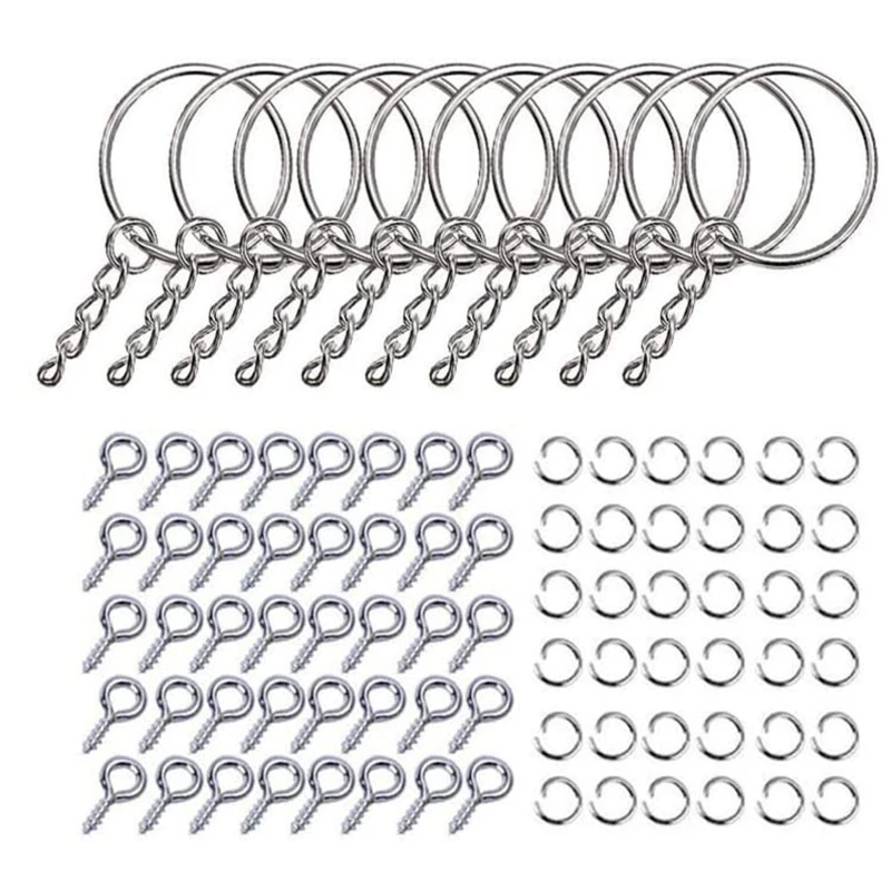 

220Pcs Keychain Rings 1 Inch/25mm Key Chain Rings with 100Pcs Jump Rings and 100Pcs Screw Eye Pins Bulk for DIY Crafts T8DE