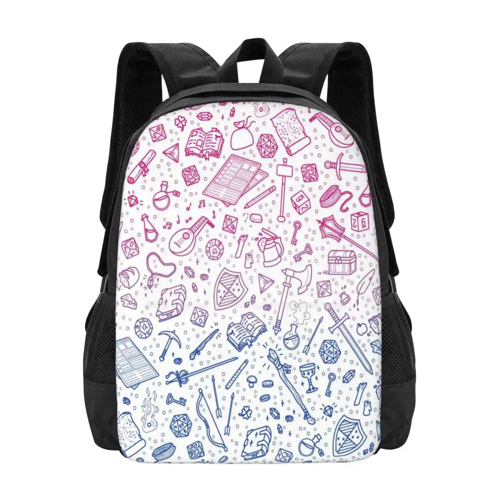 Tabletop Rpg Pattern – Bi Flag Backpack For Student School Laptop Travel Bag Rpg Roleplay Dnd And Dragons Dragons Pathfinder