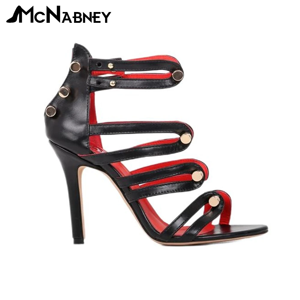 Pointed Toe Stud Sandals Sexy Fashion Style Summer Shoes Multicolor Super High Heel Ladies Sandals Metal Decor Buckle High Heels