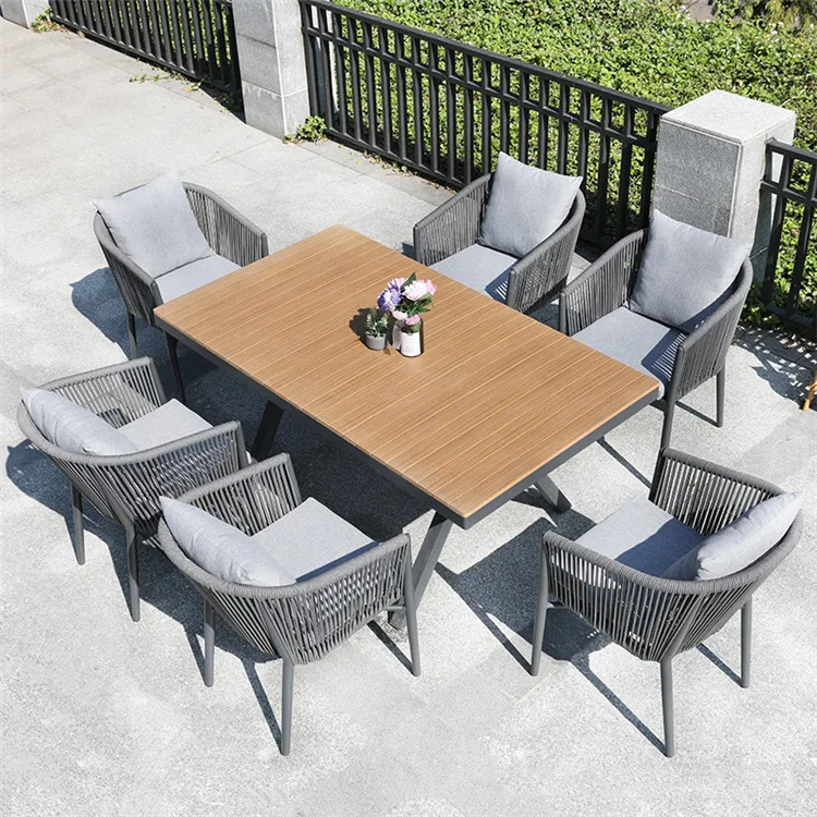 

Outdoor Nordic rattan chair balcony outdoor creative leisure rattan chair aluminum braided rope rattan desk and chair set