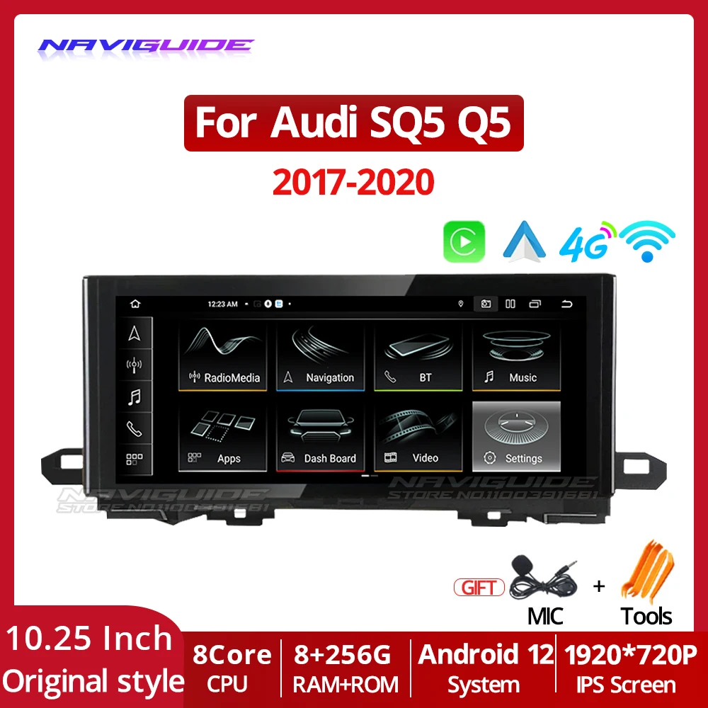 

NAVIGUIDE 10.25'' Carplay Touch Screen For Audi SQ5 Q5 LHD 2017-2020 8+256G Car Stereo Multimedia Player GPS Navi Auto Radio BT
