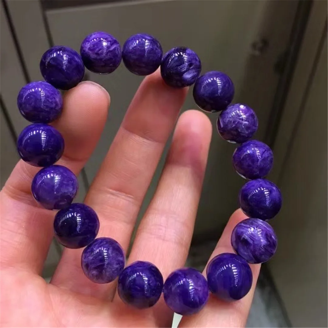 Браслет из круглых бусин из натурального фиолетового шароита диаметром 11мм, ювелирное украшение для женщин и мужчин, подарок для достижения богатства, редкий кристаллический камень, геммологический материал для Reiki, жемчужные нити AAAAA.