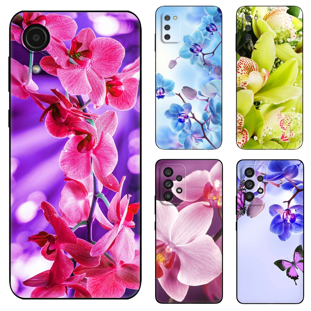 

Black Tpu Case ree orchids flower For Samsung Galaxy A03 SM-A035 A03 Core A03S A13 A23 LTE A33 A53 A73 4G 5G