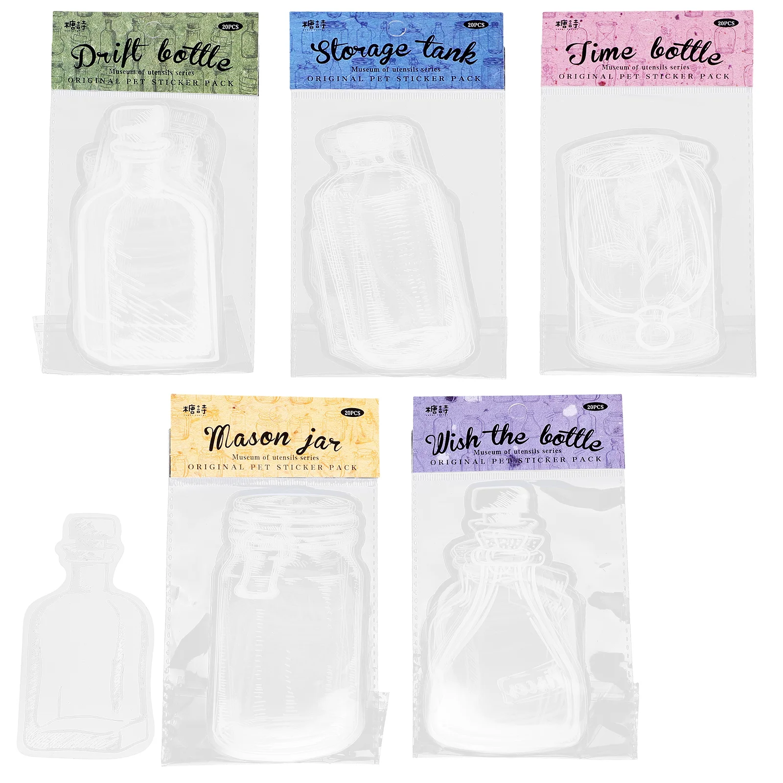 

5 Bags Transparent Glassware Bottle Shape Stickers Scrapbook Diary Stickers