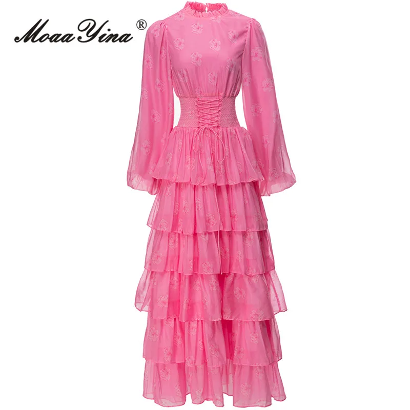 MoaaYina летнее модное подиумное винтажное платье с цветочным принтом женское