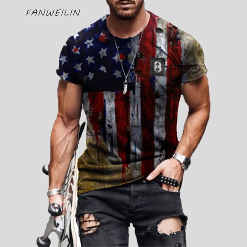 

Футболка мужская с американским флагом, серия 3DT, короткий рукав, индивидуальный принт в европейском и американском стиле, лето