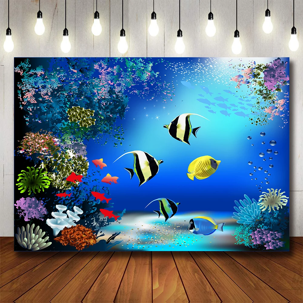

Underwater World Fish Coral Aquarium Theme Photography Backdrop Children Birthday Decor Background Photocall Photo Studio Prop