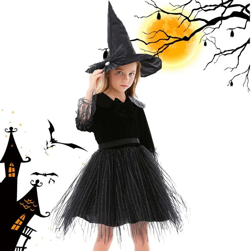 

Girls Halloween Costumes Halloween Witch Costume Deluxe Set Dress And Hat For Girls Halloween Cosplay Wizard Costumes Christmas