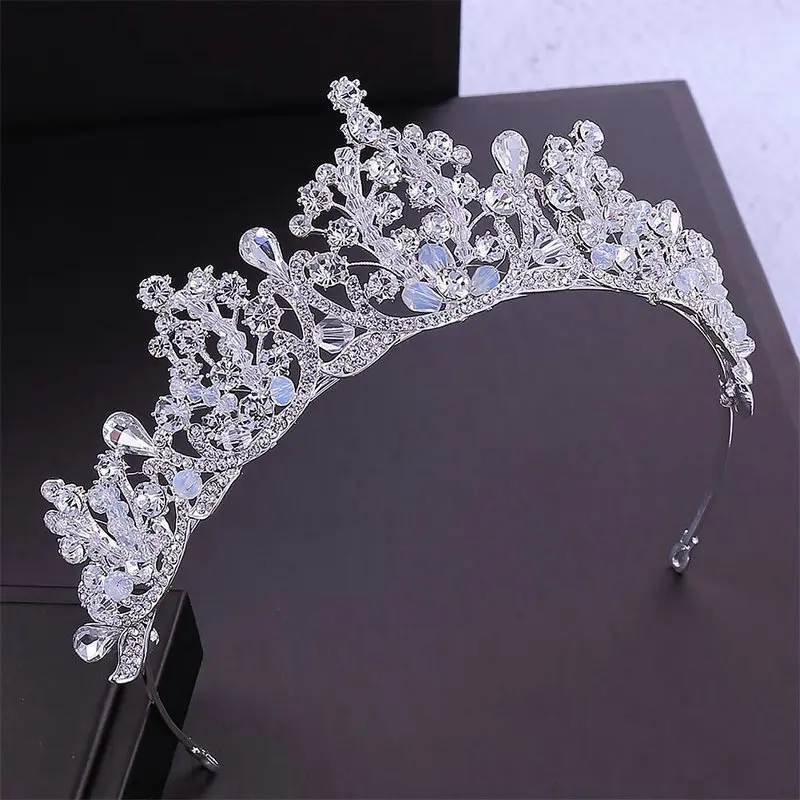 

Crystal Crown Rhinestone Hand Beaded Silver Plated Metal Bride Queen Imperial Crown Wedding Prom Party Royal Crown Hair Jewelry