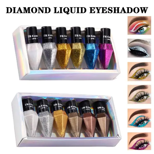 6pcs/set Eye Shadow Pearlescent Diamond Eye Shadow Liquid 5-color Sequins MakeUp Smooth Mini Fine Brush Eyeliner Shine And Head 1