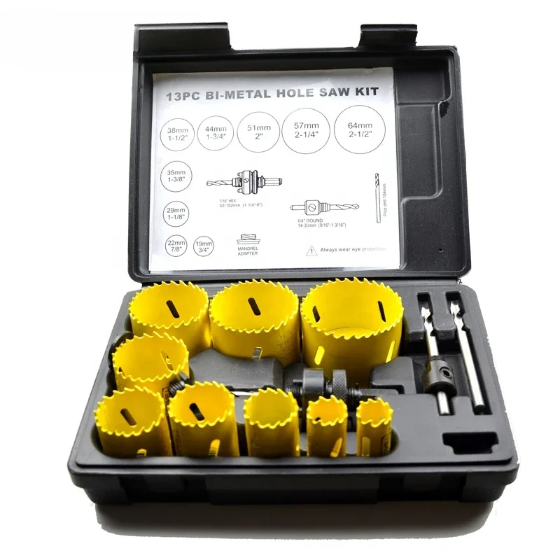 13 шт. SCOWELL HSS Биметаллический комплект кольцевых пил от 19 мм до 64 Набор по дереву и