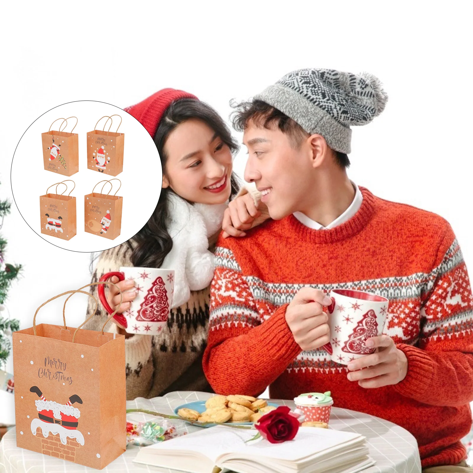 

8pcs Christmas Gift Paper Tote Xmas Kraft Paper Wrapping for Holiday Wedding Party Supplies