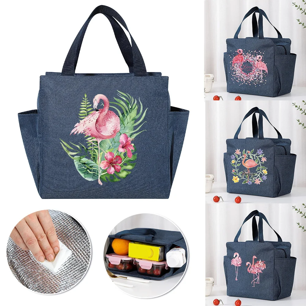 

Lunch Bag Waterproof Insulated Canvas Large Capacity Cooler Bag Thermal Food Picnic Lunch Bag for Women Kids Flamingo Pattern