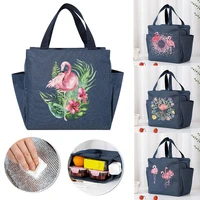 lunch bag waterproof insulated canvas large capacity cooler bag thermal food picnic lunch bag for women kids flamingo pattern