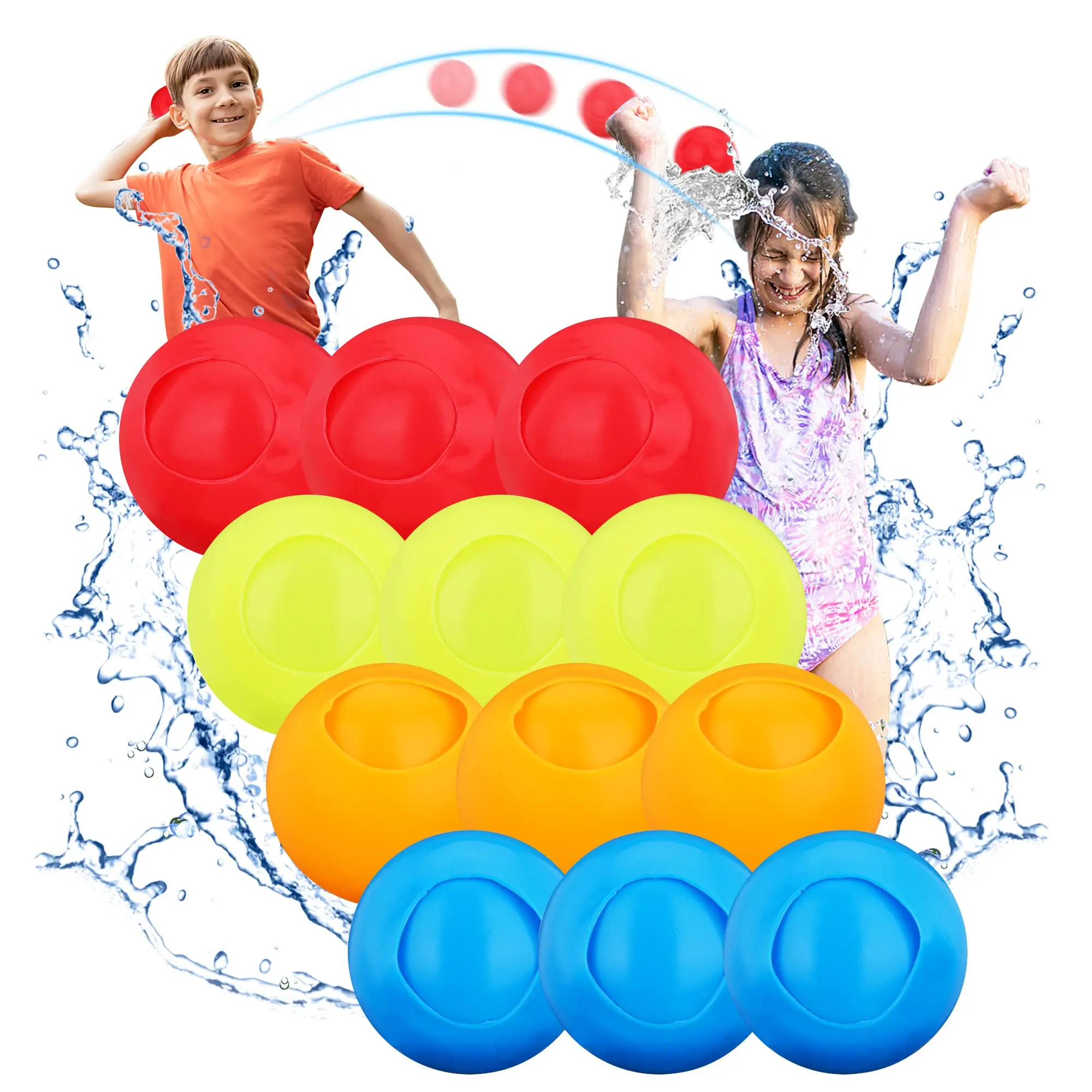 

12 Pack Reusable Quick Fill Water Balloons Bombs Splash Soaker Ball Summer Outdoor Indoor Water Fight Toy for Kids Backyard